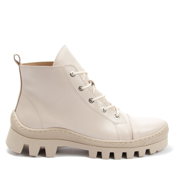 Beżowe botki letnie na płaskiej podeszwie skóra li