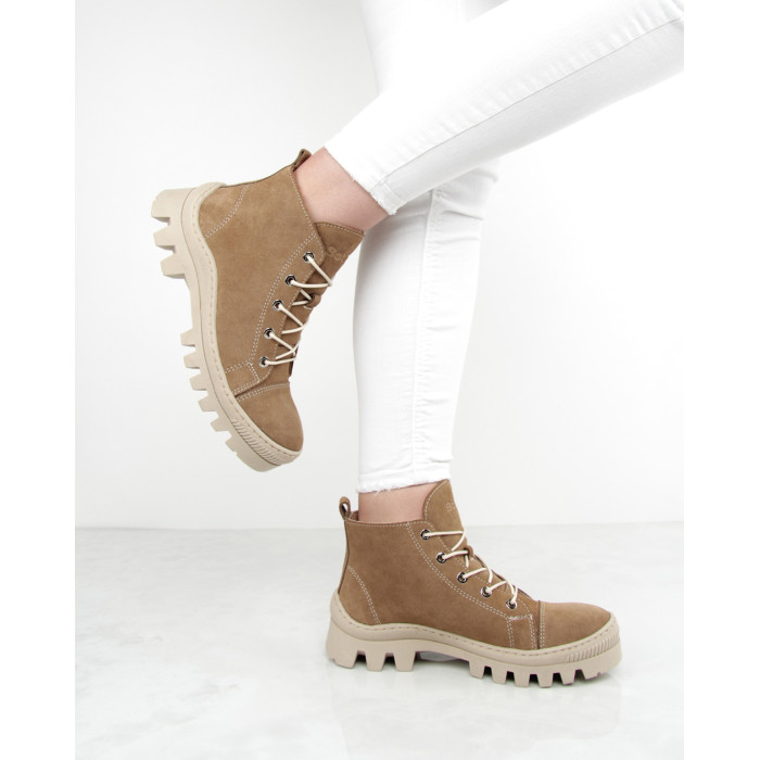 Brązowe botki letnie skóra welurowa BOTIMO