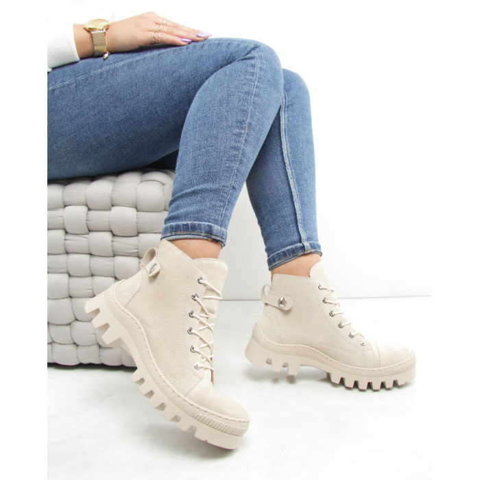 Beige leather boots