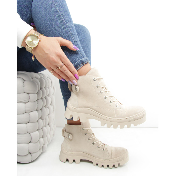 Beige leather boots