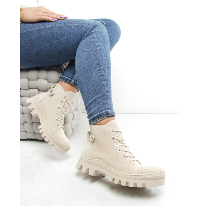 Beige leather boots