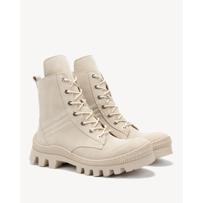 Beige velour leather boots