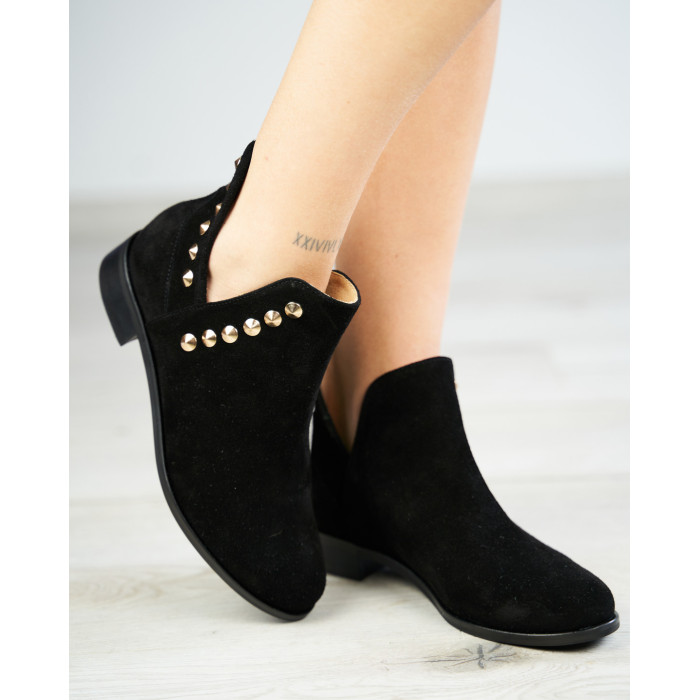 Black velour studded boots