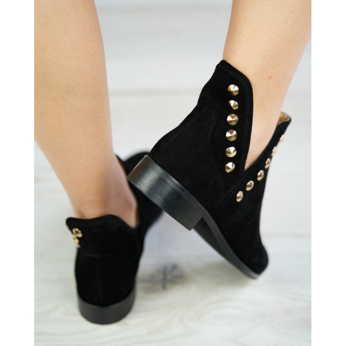 Black velour studded boots