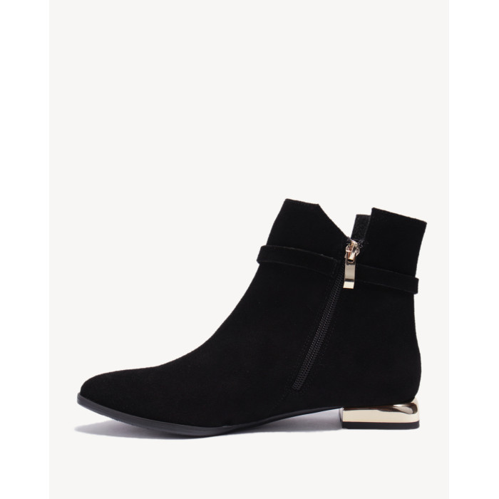 Czarne botki z łańcuchem skóra welur