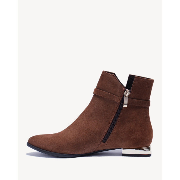Brązowe botki z łańcuchem skóra welur