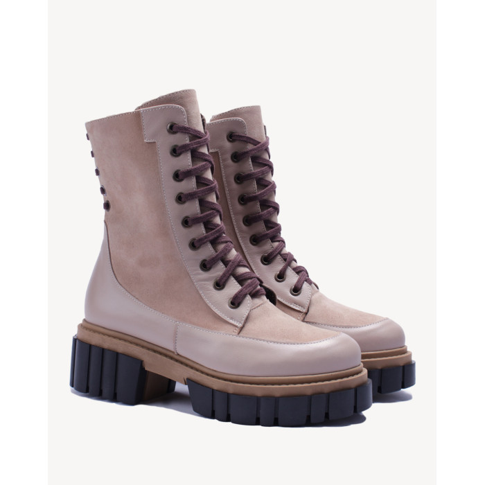 Beżowe botki ocieplane skóra zamszowa