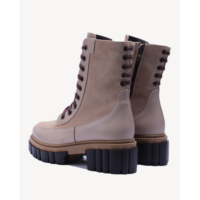 Beżowe botki ocieplane skóra zamszowa