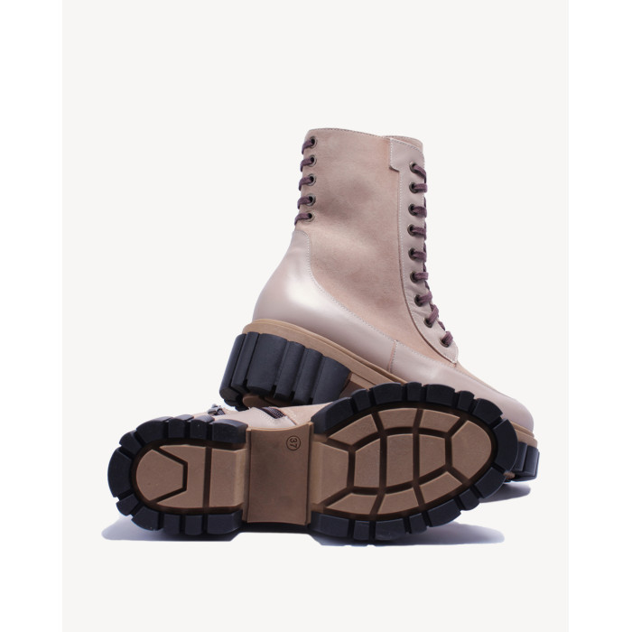 Beżowe botki ocieplane skóra zamszowa