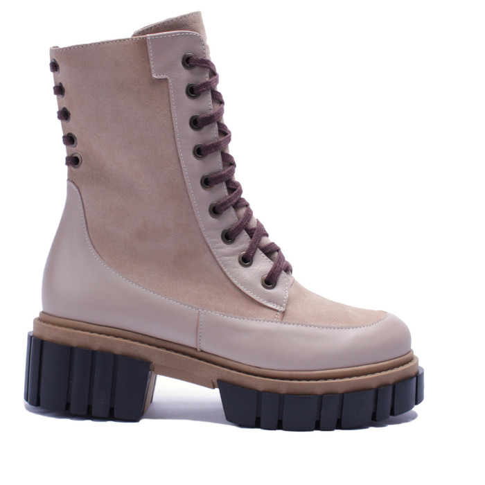 Beżowe botki ocieplane skóra zamszowa