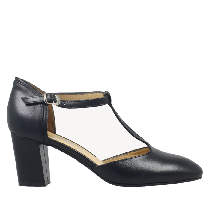 Czarne sandały na 5 cm obcasie skóra lico