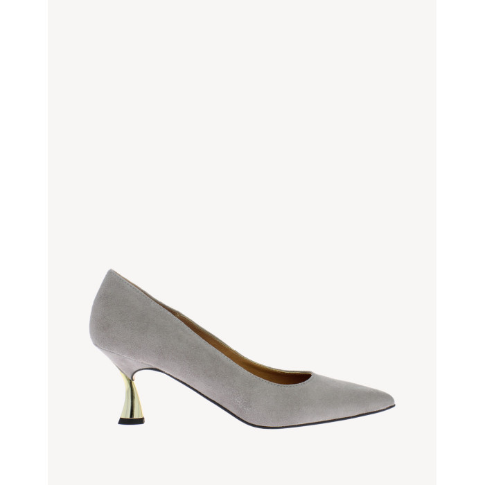 Popielate zamszowe czółenka na złotym obcasie