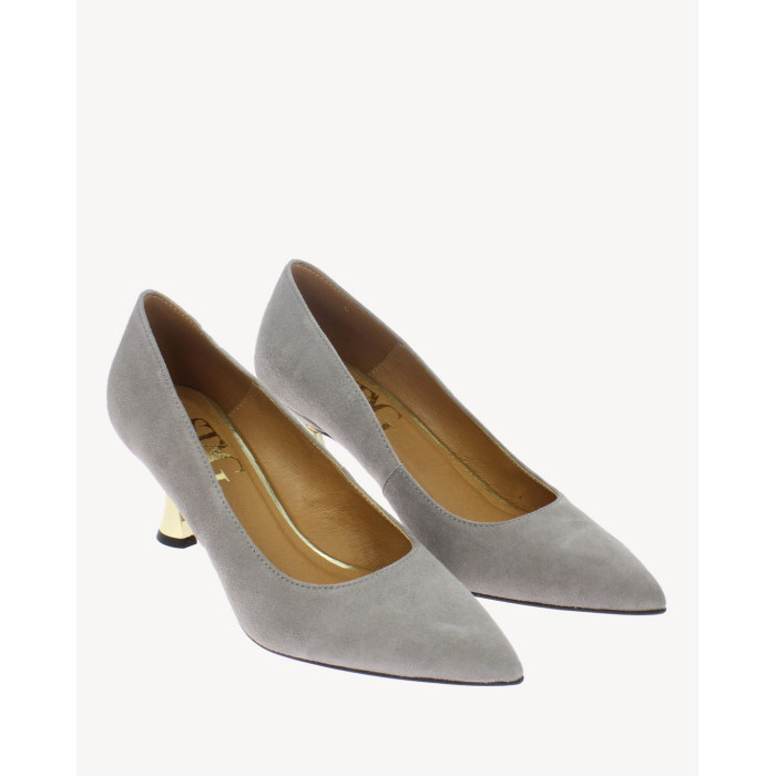 Popielate zamszowe czółenka na złotym obcasie