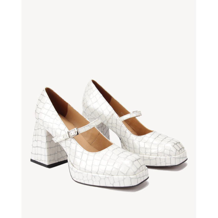 Białe czółenka skórzane na 7cm klocku