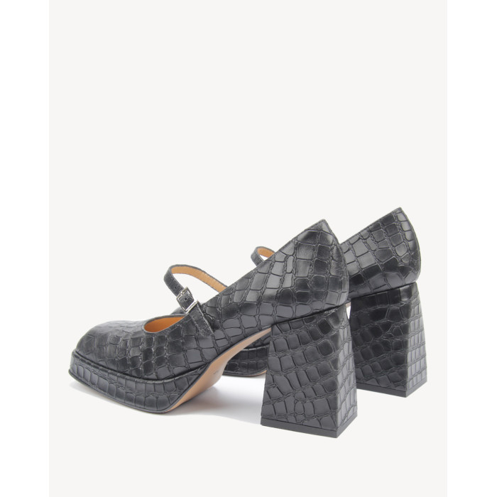 Czarne czółenka skórzane na 7cm klocku