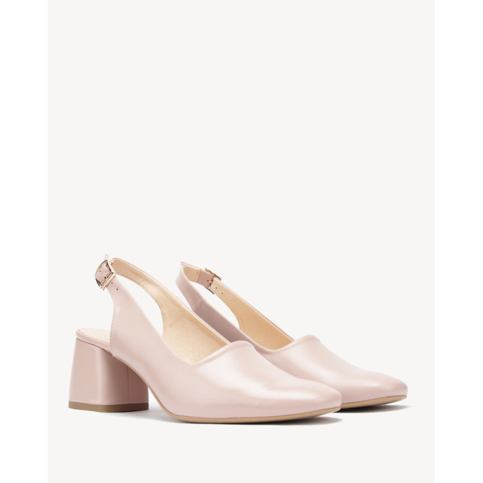 Różowe czółenka z odkrytą piętą na obcasie