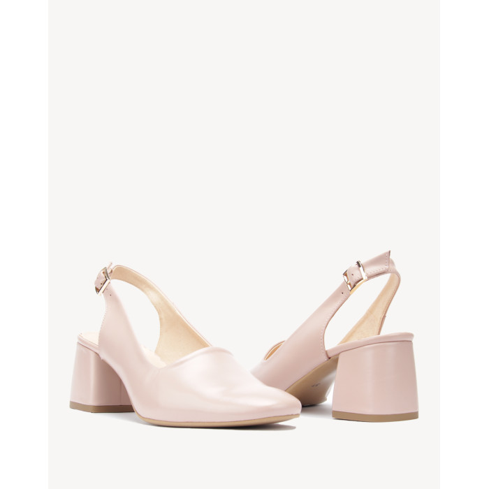 Różowe czółenka z odkrytą piętą na obcasie