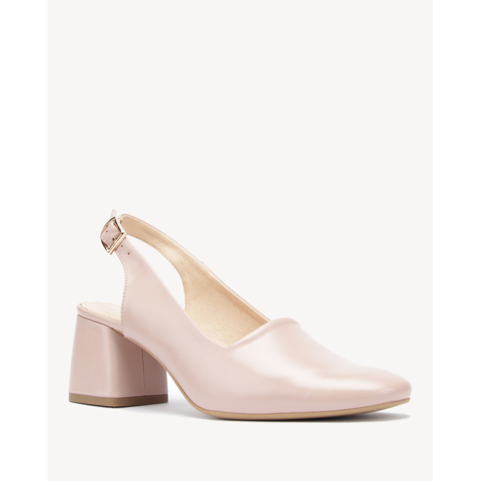 Różowe czółenka z odkrytą piętą na obcasie