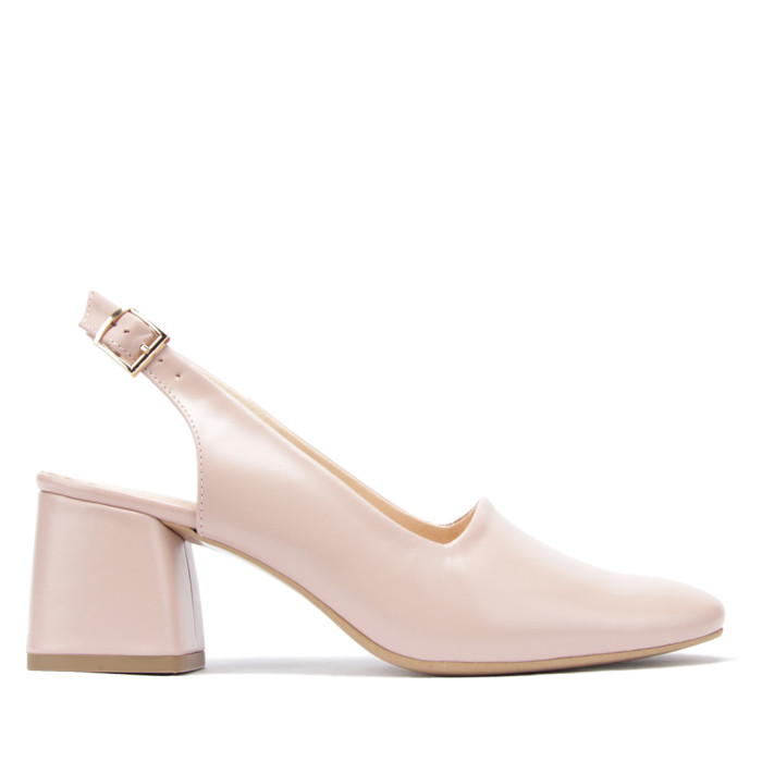 Różowe czółenka z odkrytą piętą na obcasie