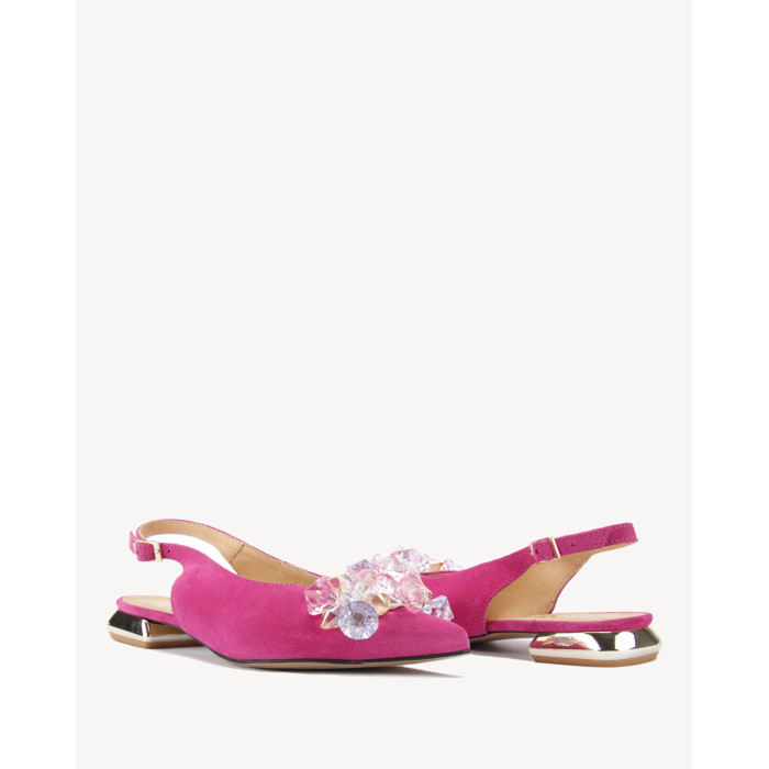 Różowe czółenka z odkrytą piętą na niskim obcasie