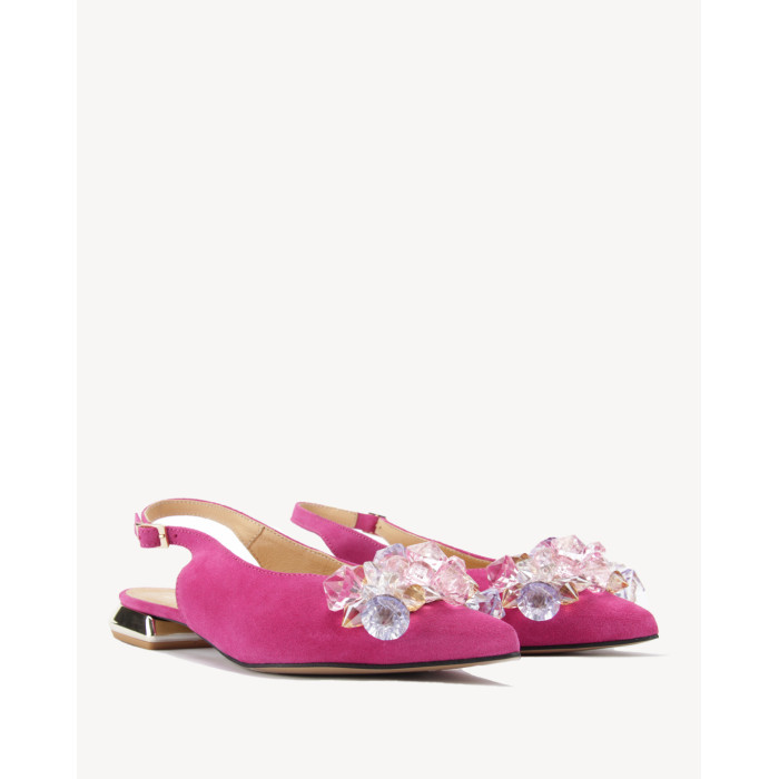 Różowe czółenka z odkrytą piętą na niskim obcasie