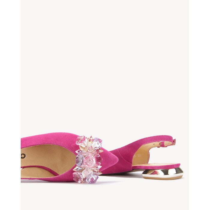 Różowe czółenka z odkrytą piętą na niskim obcasie