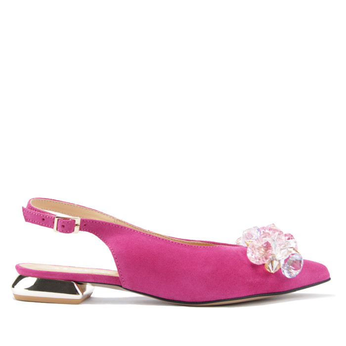 Różowe czółenka z odkrytą piętą na niskim obcasie