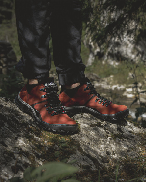 Męskie czerwone skórzane buty trekkingowe BOTIMO