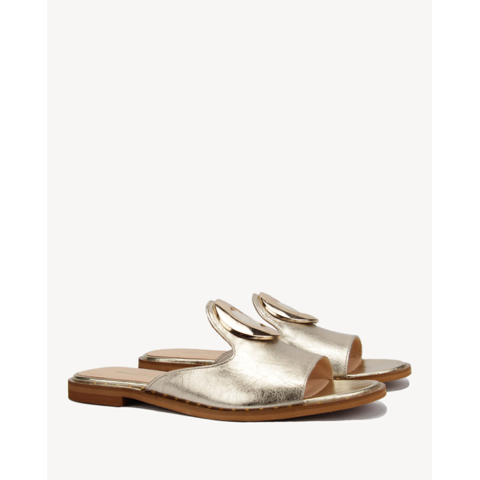 Polskie Damskie Złote Klapki skóra naturalna