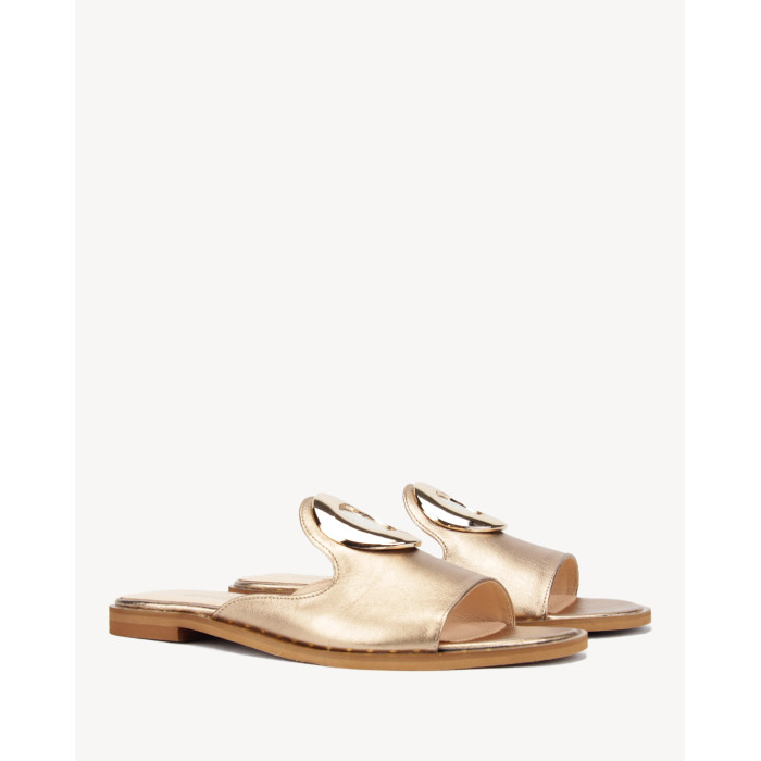 Polskie Damskie Złote Klapki skóra naturalna