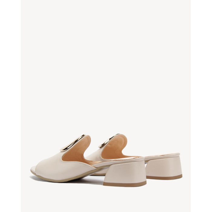 Damskie Beżowe Klapki na obcasie 4,5 cm skóra