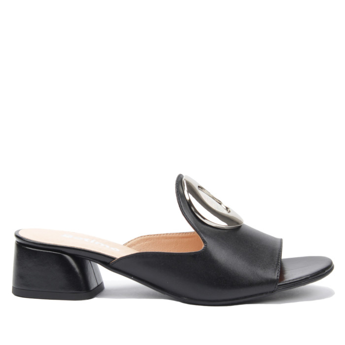 Damskie Czarne Klapki na obcasie 4,5 cm skóra