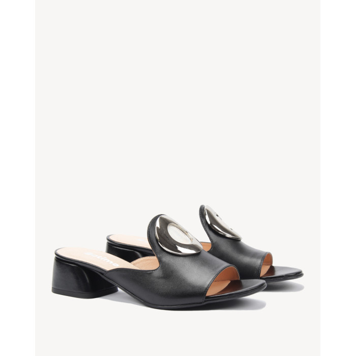 Damskie Czarne Klapki na obcasie 4,5 cm skóra