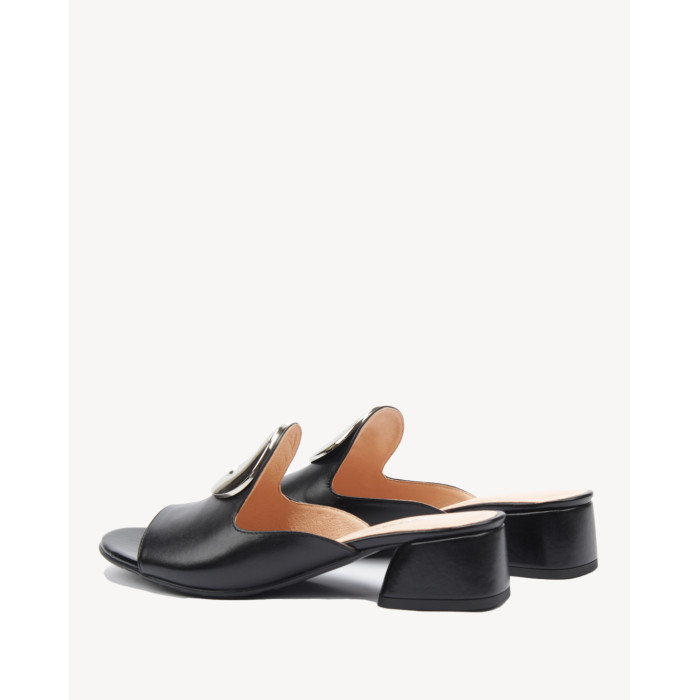 Damskie Czarne Klapki na obcasie 4,5 cm skóra