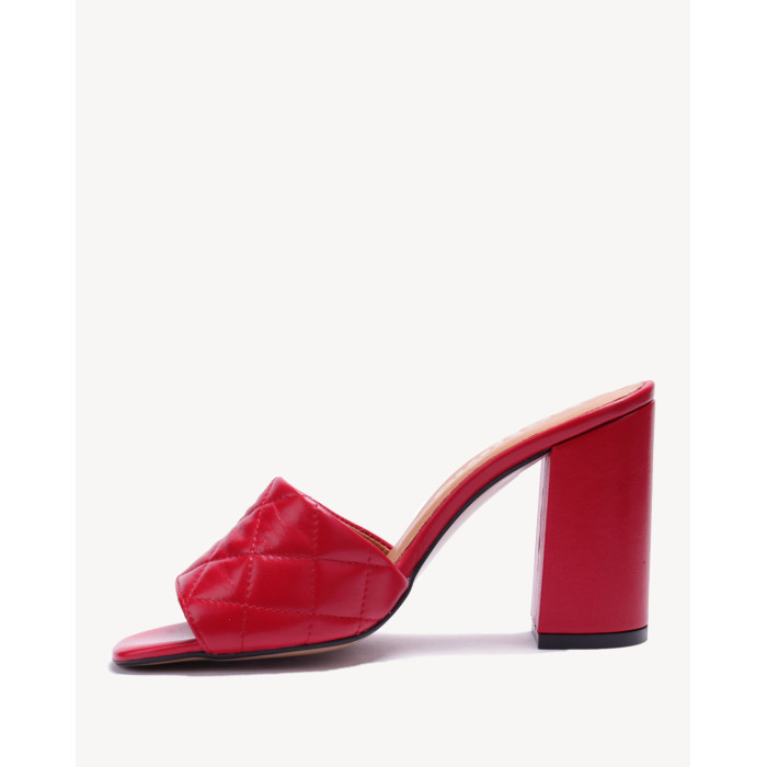 Damskie Czerwone Klapki na obcasie 9 cm skóra