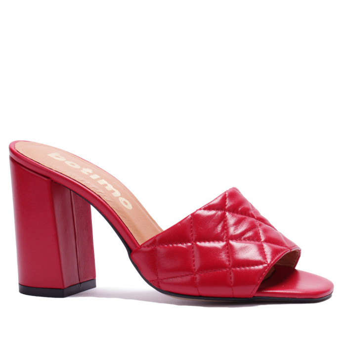 Damskie Czerwone Klapki na obcasie 9 cm skóra