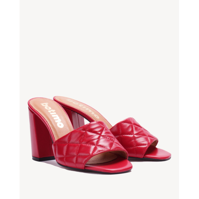 Damskie Czerwone Klapki na obcasie 9 cm skóra