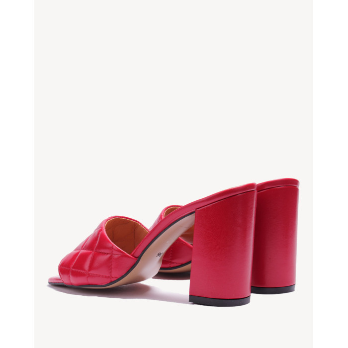 Damskie Czerwone Klapki na obcasie 9 cm skóra