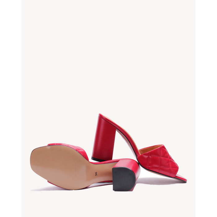 Damskie Czerwone Klapki na obcasie 9 cm skóra