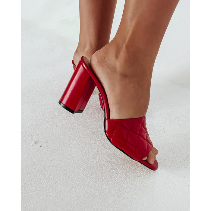 Damskie Czerwone Klapki na obcasie 9 cm skóra