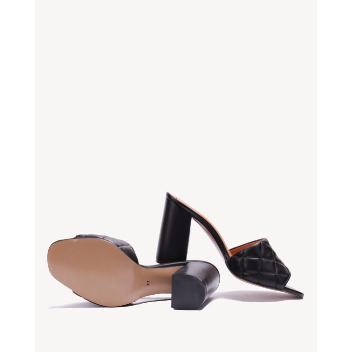 Damskie Czarne Klapki na obcasie 9 cm skóra PL