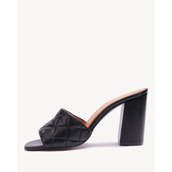 Damskie Czarne Klapki na obcasie 9 cm skóra PL