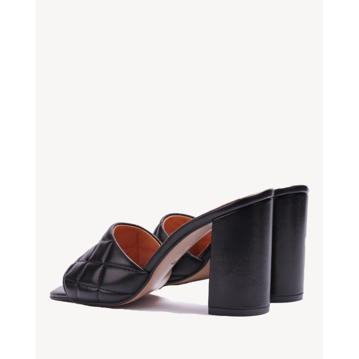 Damskie Czarne Klapki na obcasie 9 cm skóra PL