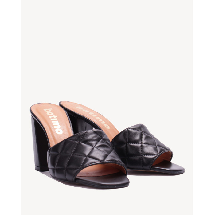 Damskie Czarne Klapki na obcasie 9 cm skóra PL