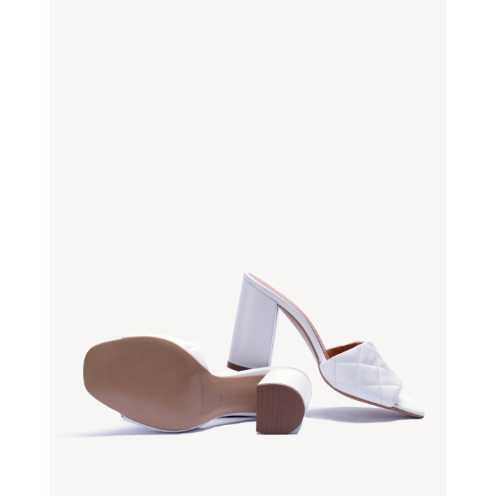 Damskie Białe Klapki na obcasie 9 cm skóra PL