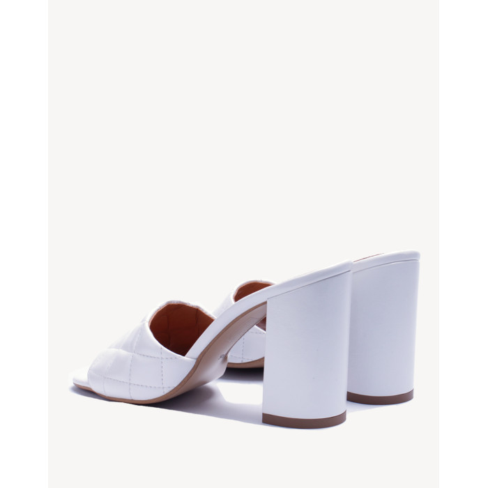 Damskie Białe Klapki na obcasie 9 cm skóra PL