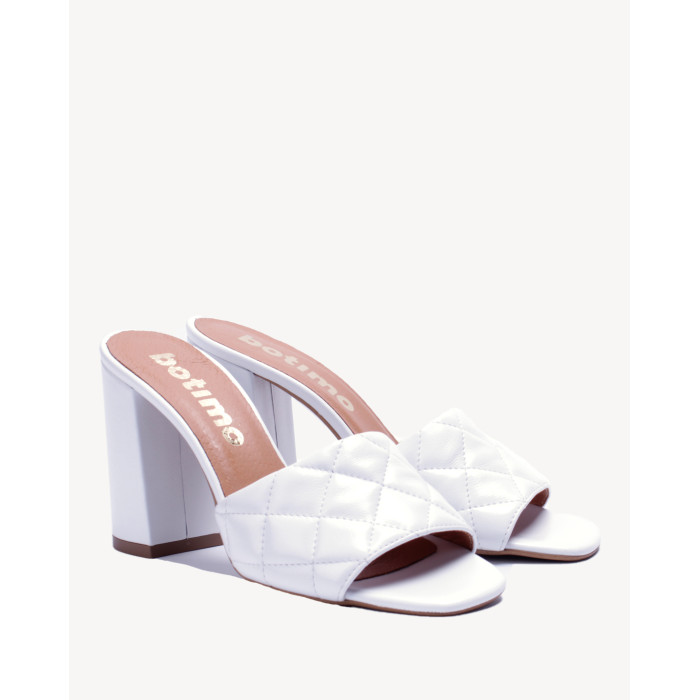 Damskie Białe Klapki na obcasie 9 cm skóra PL