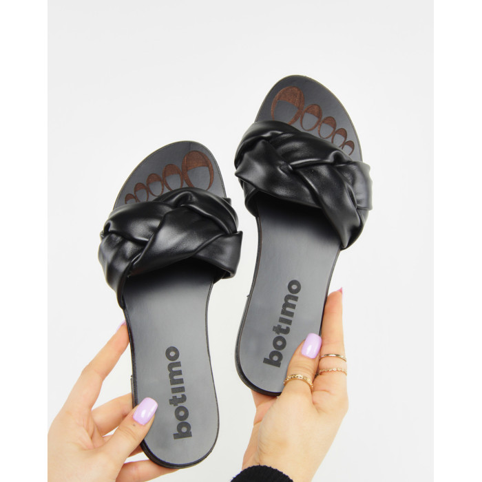 Polskie Damskie Czarne Klapki skóra naturalna