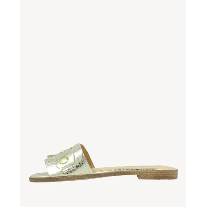 Polskie Damskie Złote Klapki skóra naturalna