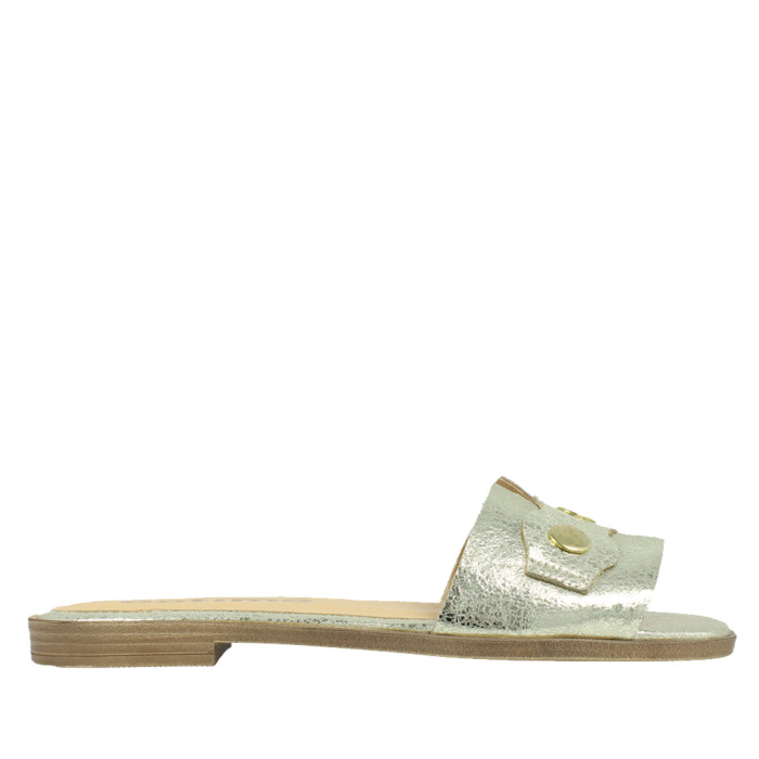 Polskie Damskie Złote Klapki skóra naturalna